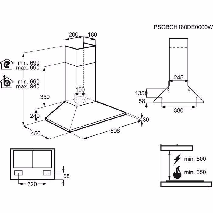 Electrolux LFC316X (420 m³/h) Wall Mounted Chimney Hood - 60cm - Image 2